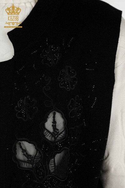 Vente en gros de gilet pour femmes motif floral noir - 30581 | KAZEE - Thumbnail