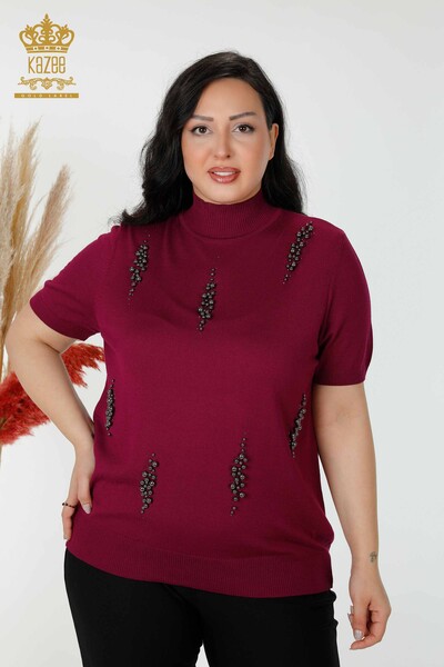 Vente en gros de pull en maille pour femmes modèle américain violet- 16929 | KAZEE - Thumbnail