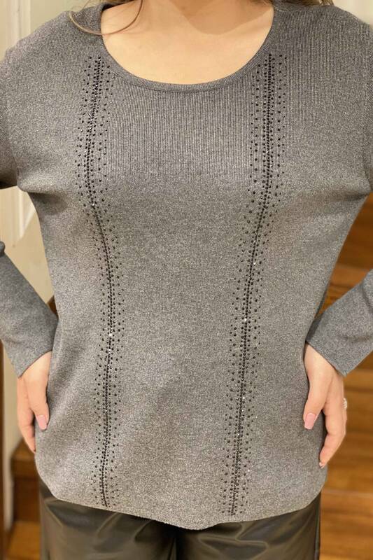 Vente en gros de tricots à col ras du cou en pierre rayée pour femmes - 15179 | Kazee