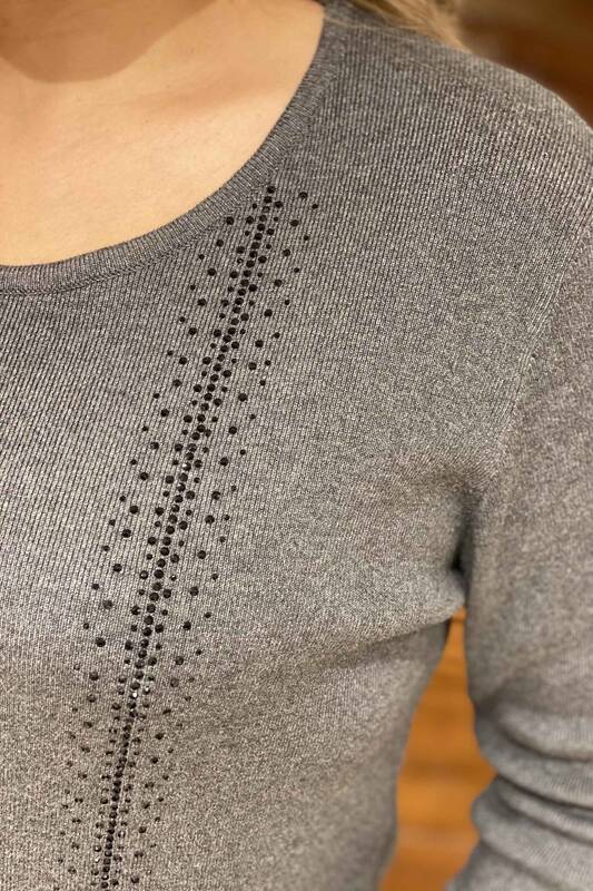 Vente en gros de tricots à col ras du cou en pierre rayée pour femmes - 15179 | Kazee