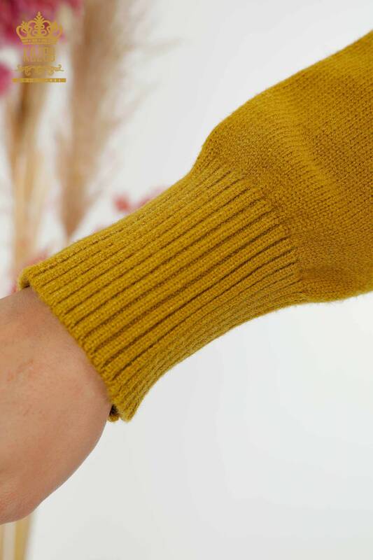 Vente en gros de tricots pour femmes moutarde à motifs avec liens à nouer sur les côtés - 30000 | KAZEE