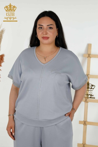 Grossiste Ensemble Survêtement Femme - Pierre Brodée - Poches - Bleu - 20391 | KAZEE - 2
