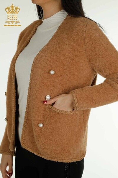 Gros femmes Angora Cardigan poche détaillée vison - 30799 | KAZEE - Thumbnail