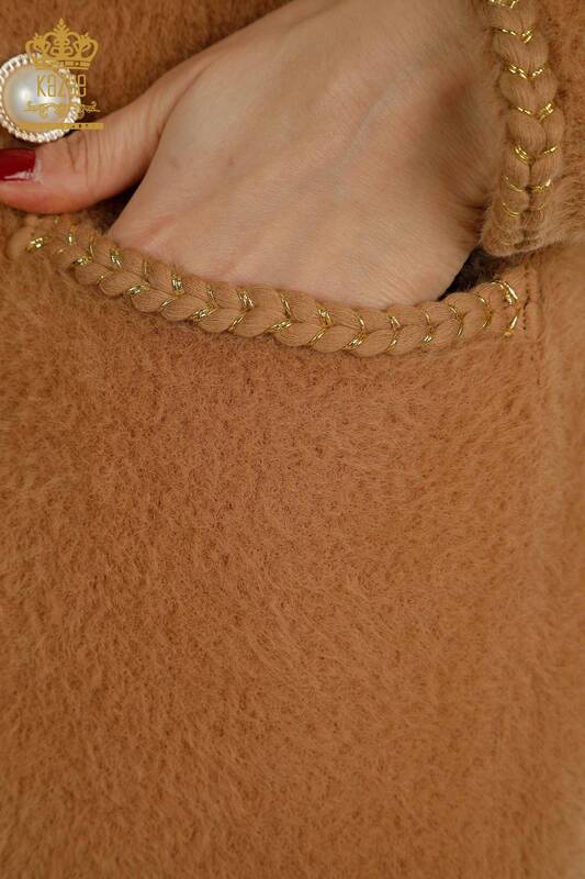 Gros femmes Angora Cardigan poche détaillée vison - 30799 | KAZEE