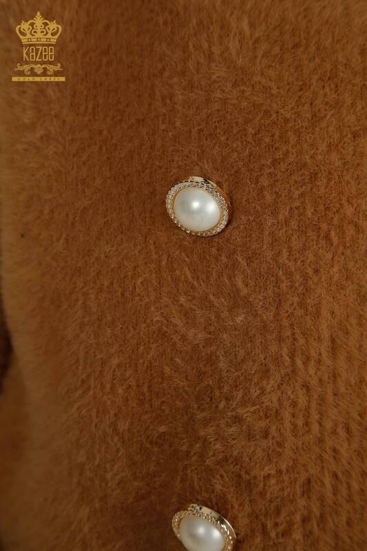Gros femmes Angora Cardigan poche détaillée vison - 30799 | KAZEE