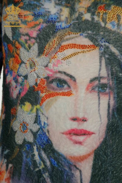Vente en gros de tricots Angora pour femmes imprimés numériquement - 40017 | KAZEE - Thumbnail