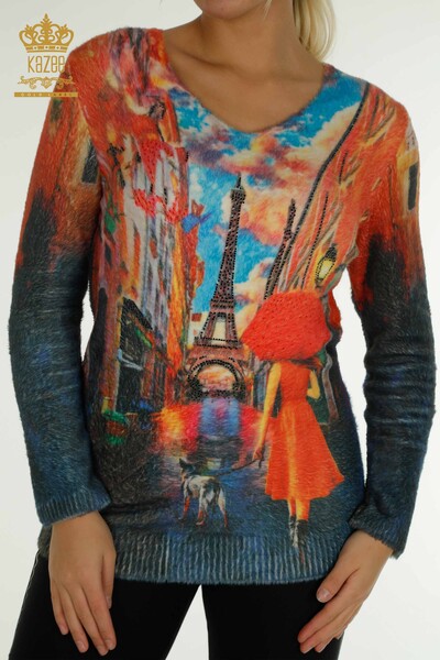 Vente en gros de tricots Angora pour femmes imprimés numériquement - 40018 | KAZEE - Thumbnail