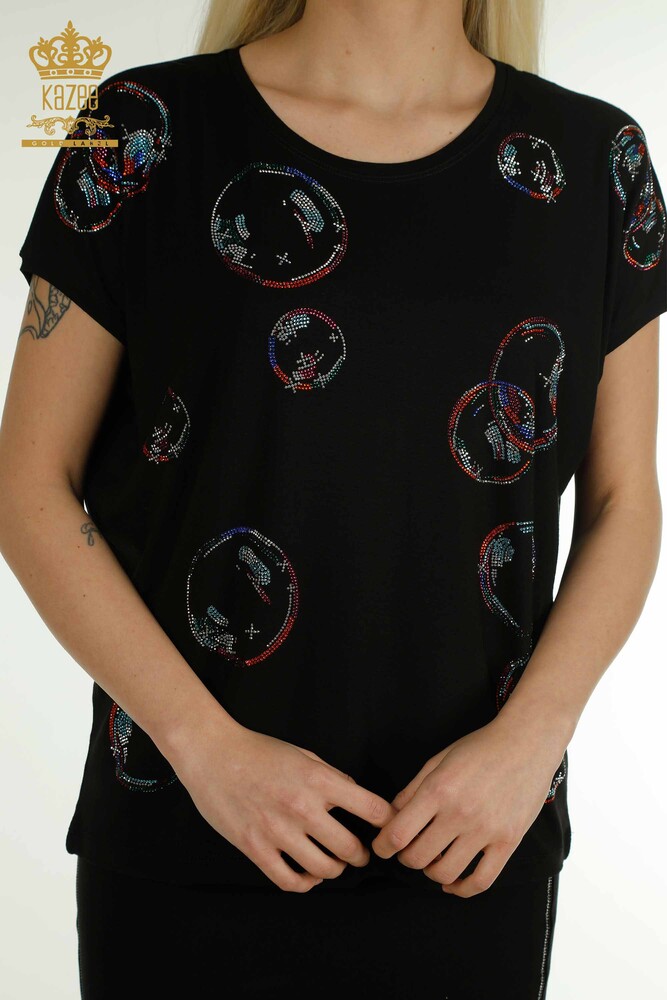 Chemisier Femme Pierre Brodée Noir - 79359 | KAZEE - 2