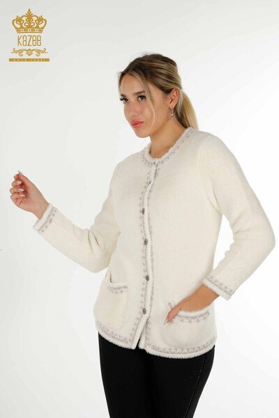 Gros Cardigan Femme Angora Deux Poches Ecru - 30371 | KAZEE 