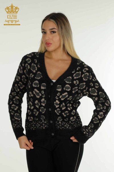 Gros Cardigan Femme Angora Léopard À Motifs Noir - 30666 | KAZEE 
