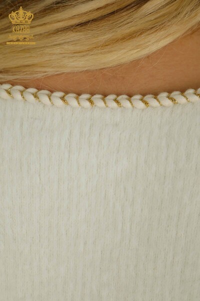 Gros Cardigan Femme Angora Boutons Perles Ecru - 30264 | KAZEE - Thumbnail