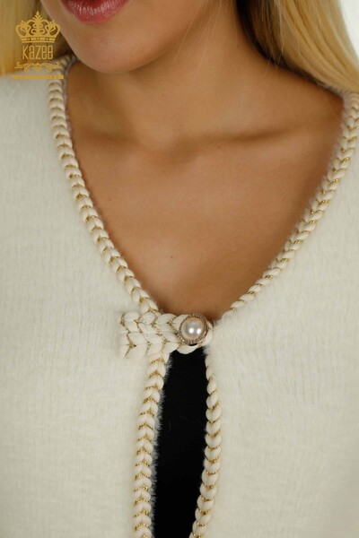 Gros Cardigan Femme Angora Boutons Perles Ecru - 30264 | KAZEE - Thumbnail (2)