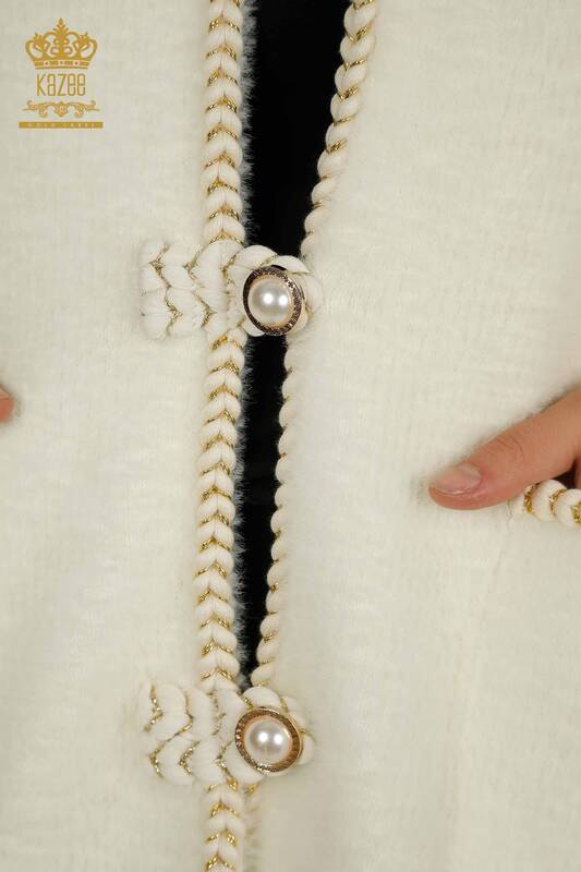Gros Cardigan Femme Angora Boutons Perles Ecru - 30264 | KAZEE