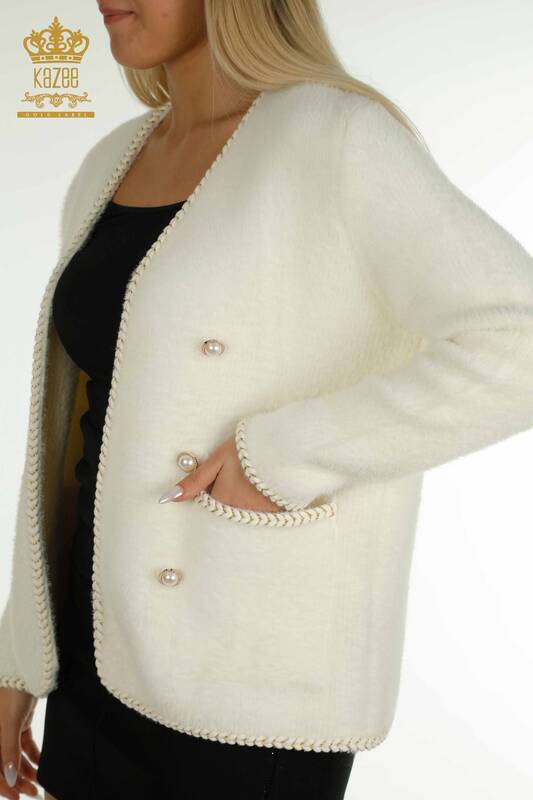Cardigan Angora en gros pour femmes avec détail de poche Écru - 30799 | KAZEE
