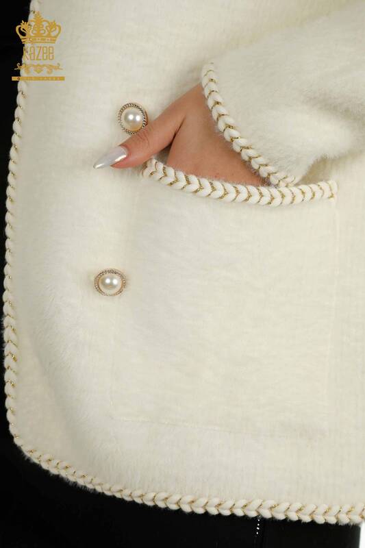 Cardigan Angora en gros pour femmes avec détail de poche Écru - 30799 | KAZEE