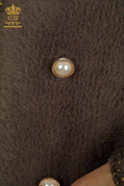 Cardigan Angora en gros pour femmes avec détail de poche, Kaki - 30799 | KAZEE - Thumbnail