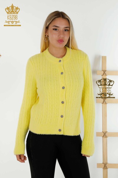 Cardigan Femme Angora Tricoté Jaune - 30321 | KAZEE 