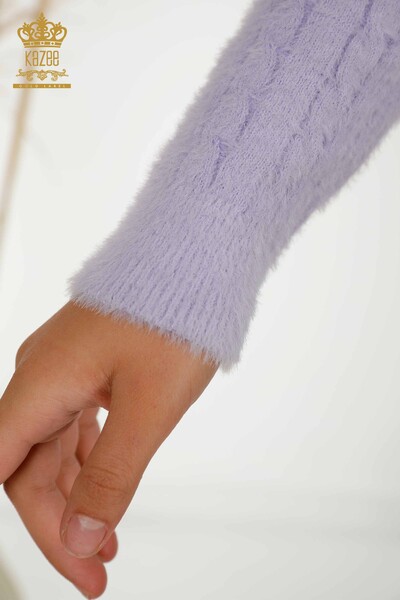 Cardigan Femme En Gros Angora Tissé Lilas - 30321 | KAZEE - 4