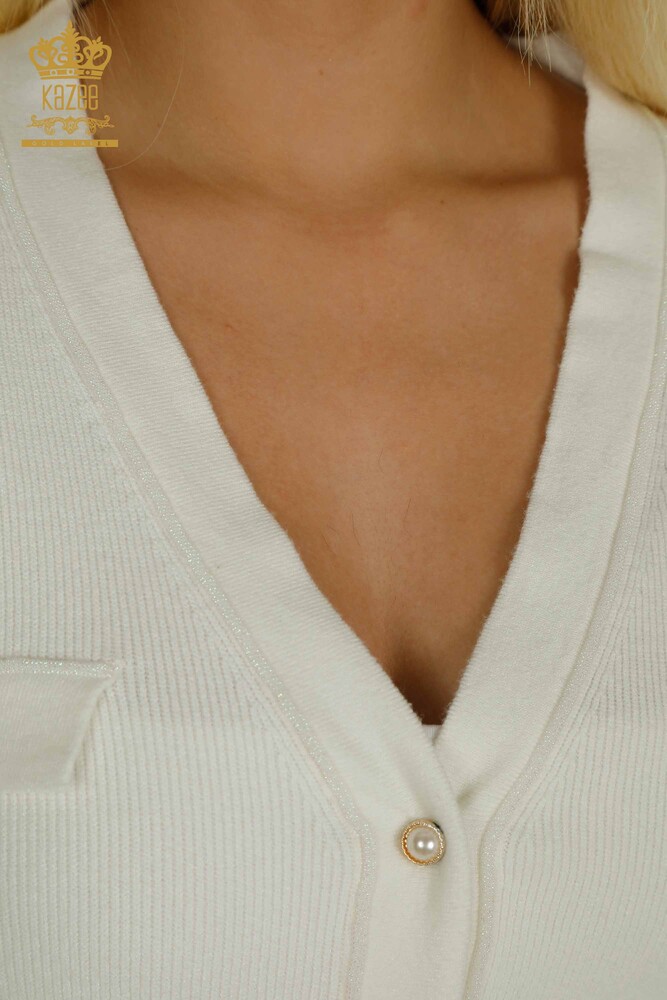 Gros Cardigan Femme Bouton Détaillé Écru - 30366 | KAZEE - 4