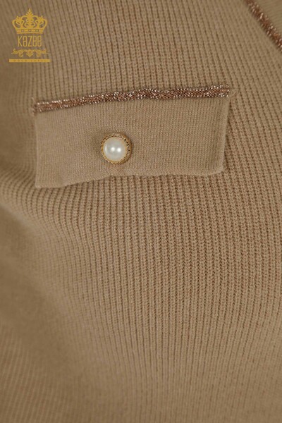 Cardigan pour femmes en gros avec détail de boutons Beige - 30366 | KAZEE - 5
