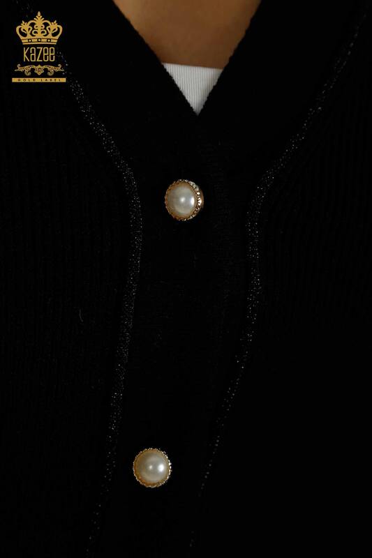 Cardigan boutonné pour femmes en gros détaillé noir - 30366 | KAZEE