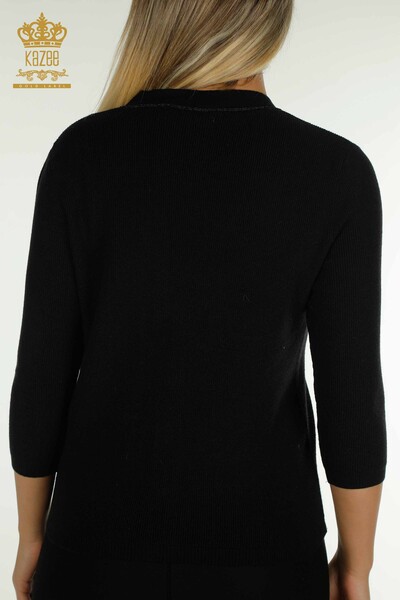 Cardigan boutonné pour femmes en gros détaillé noir - 30366 | KAZEE - 9