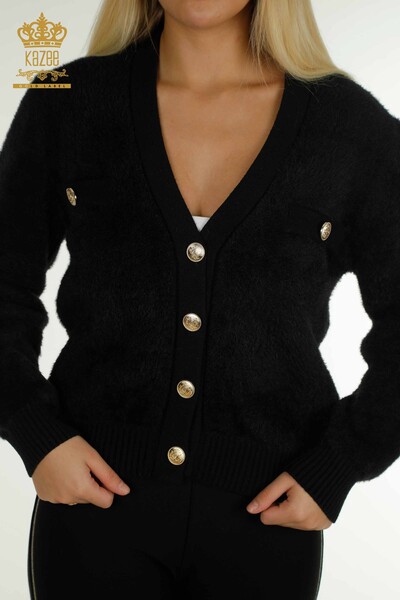 Cardigan boutonné pour femmes en gros détaillé noir - 30626 | KAZEE - 2