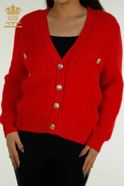 Bouton Cardigan des femmes en gros détaillé rouge - 30626 | KAZEE - Thumbnail