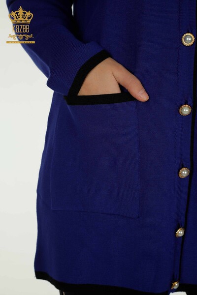 Cardigan pour femmes en gros avec poche boutonnée Saks - 30148 | KAZEE - Thumbnail