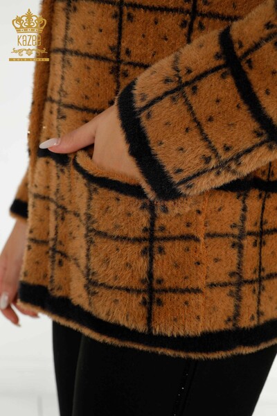 Cardigan Femme En Gros Deux Couleurs Angora Marron Noir - 30592 | KAZEE - 4