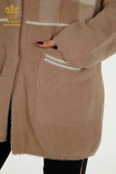 Cardigan long pour femmes en gros à carreaux Angora Vison - 30208 | KAZEE - Thumbnail