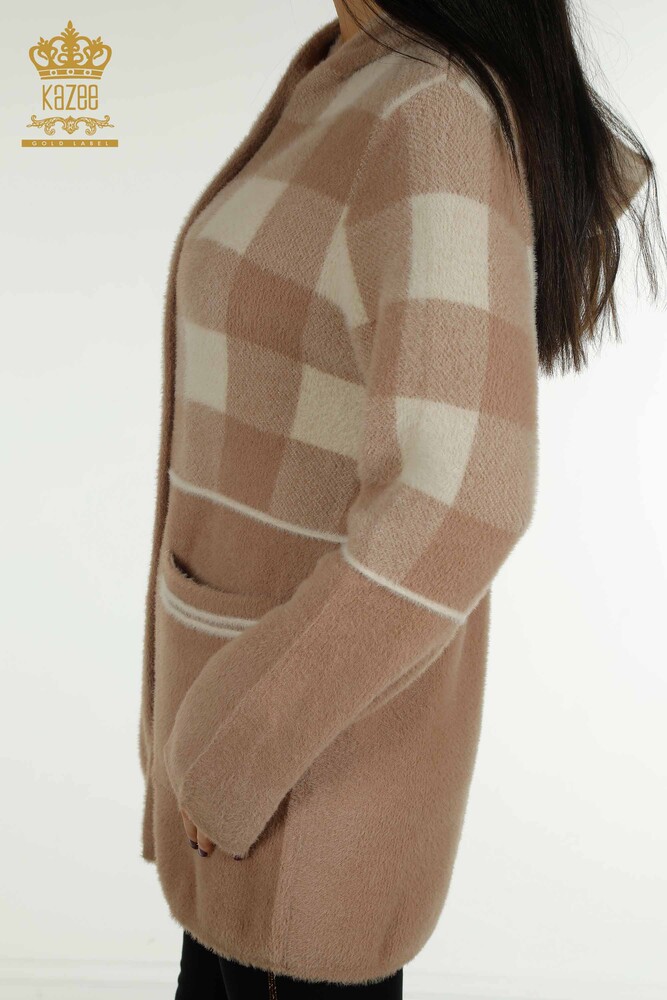 Cardigan long pour femmes en gros à carreaux Angora Vison - 30208 | KAZEE - 7