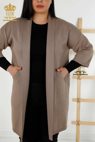 Vente en Gros Cardigan Femme - Poche Détaillée - Vison - 30047 | KAZEE - 2