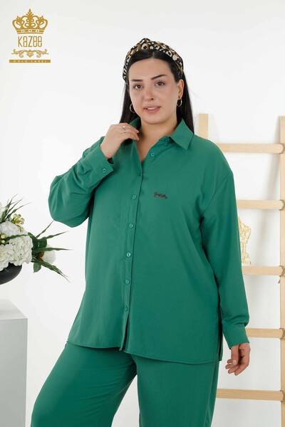 Kazee - Vente en gros de chemises pour femmes - Boutons au dos détaillés - Kaki - 20320 | KAZEE (1)