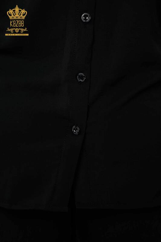 Vente en gros de chemises pour femmes - bouton au dos détaillé - noir - 20320 | KAZEE