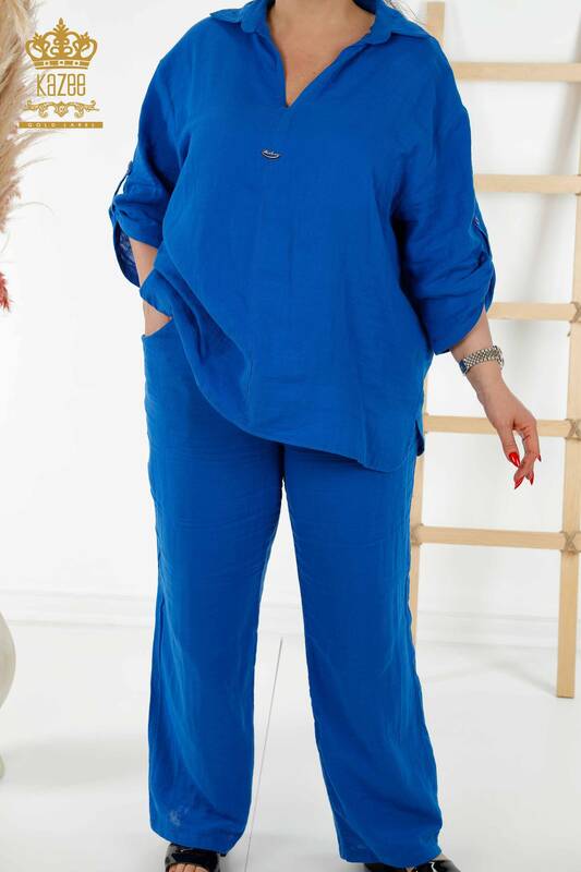 Vente en gros de chemises d'été pour femmes - avec poche - bleu foncé - 20402 | KAZEE