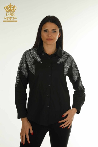 Chemise Femme En Gros Avec Détail Épaule Noir - 20478 | KAZEE - Kazee