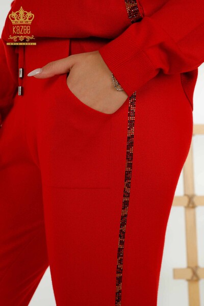 Ensemble de survêtement pour femmes en gros rouge avec broderie de pierre - 16677 | KAZEE - Thumbnail