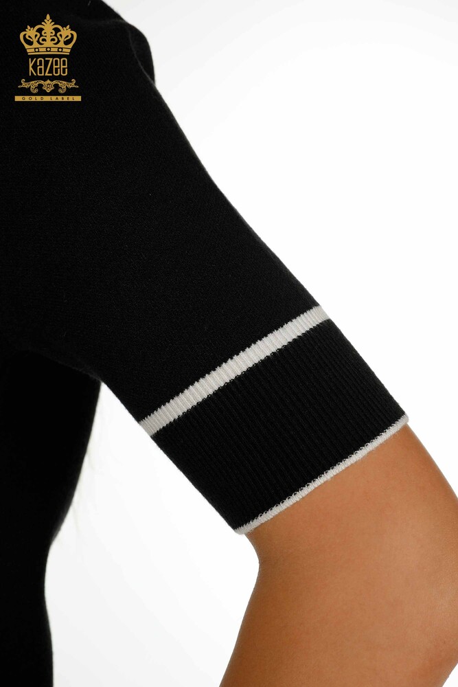 Vente en gros Costume deux pièces pour femmes - Bouton détaillé - Noir Écru - 30303 | KAZEE - 11