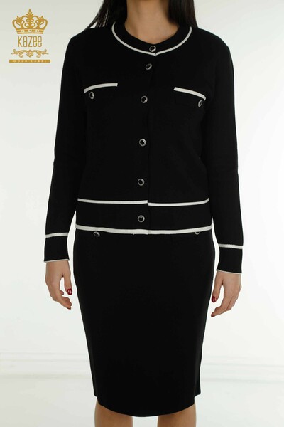 Vente en gros de costume deux pièces pour femmes à manches longues noir - 30867 | KAZEE - Thumbnail (2)