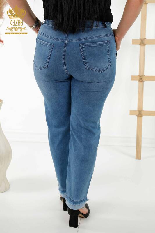 Grossiste Jeans Femme Bleu avec Lettrage - 3677 | KAZEE