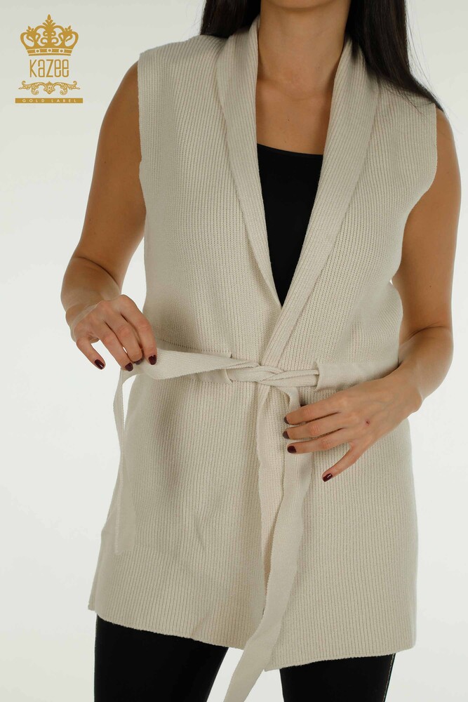 Gilet pour femmes en gros avec cravate en corde Beige - 30410 | KAZEE - 3