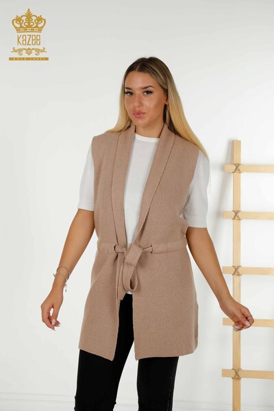 Gilet pour femmes en gros avec cravate en corde Vison - 30410 | KAZEE - Kazee