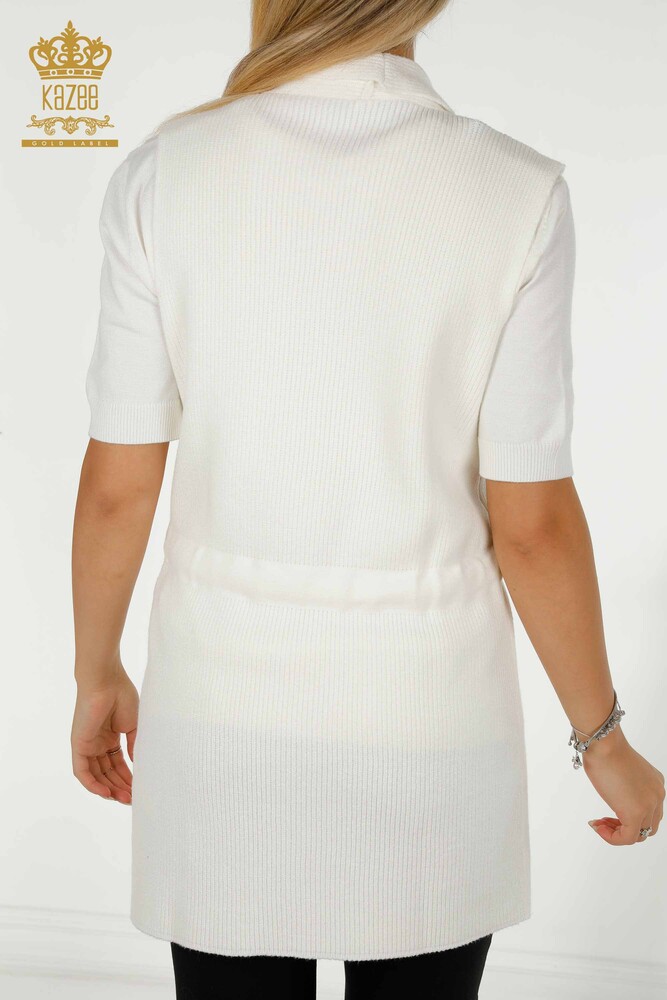 Gilet Femme En Gros Avec Lien En Corde Ecru - 30410 | KAZEE - 6