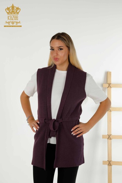 Gilet pour femmes en gros avec cravate en corde violet - 30410 | KAZEE - Thumbnail