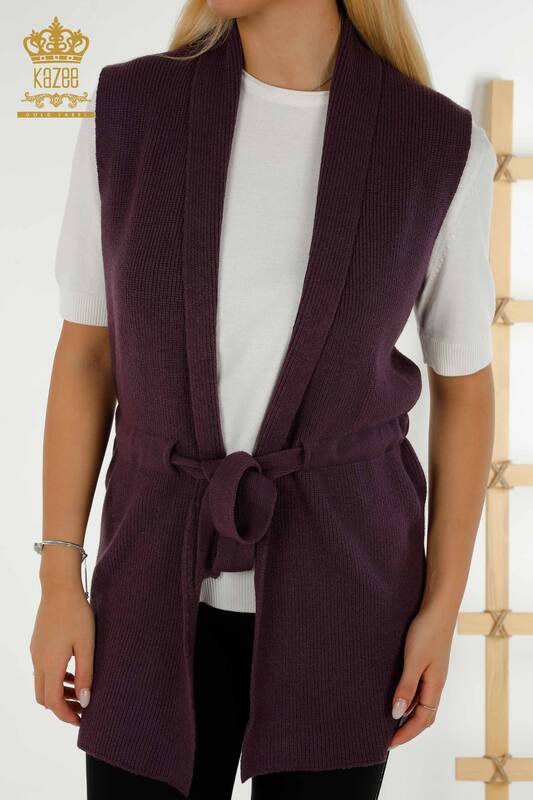 Gilet pour femmes en gros avec cravate en corde violet - 30410 | KAZEE
