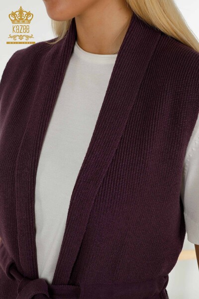 Gilet pour femmes en gros avec cravate en corde violet - 30410 | KAZEE - Thumbnail