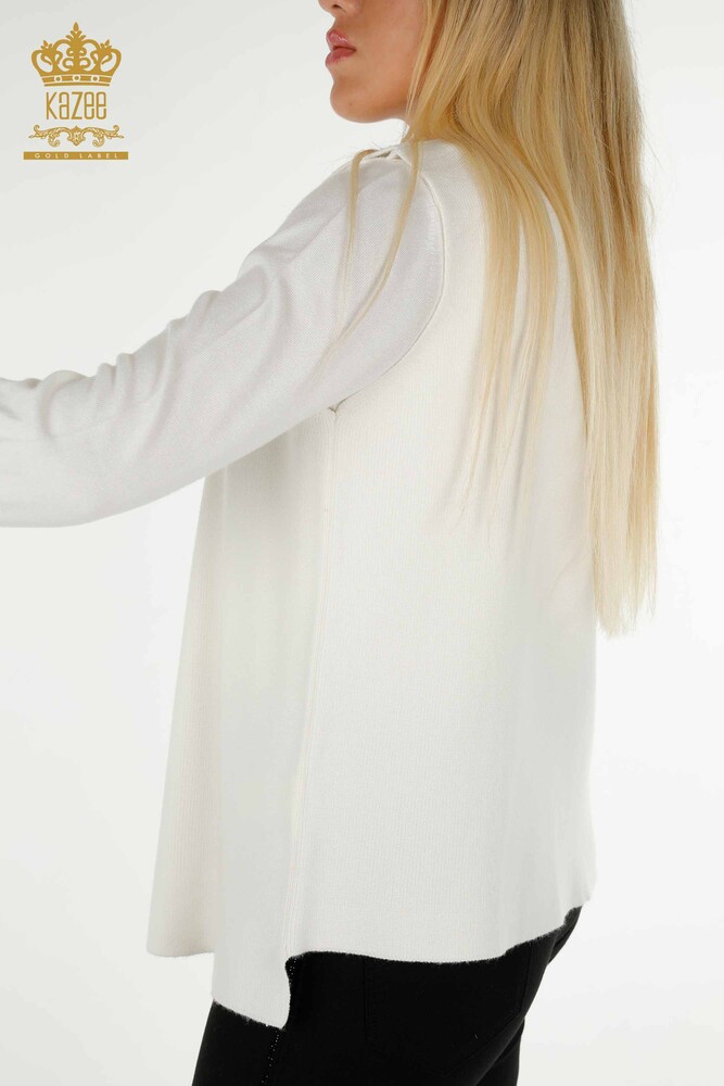 Gros Gilet Court Femme Léopard Pierre Brodée Ecru - 30616 | KAZEE - 4