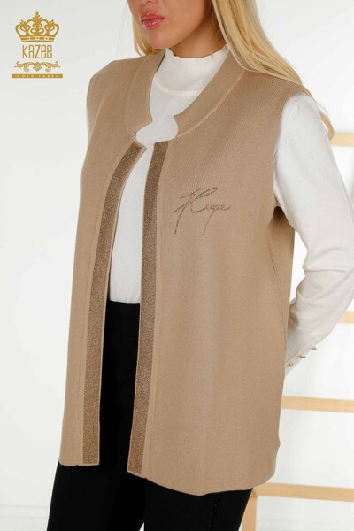 Vente en gros gilet court femme pierre brodée beige - 30409 | KAZEE - Kazee (1)