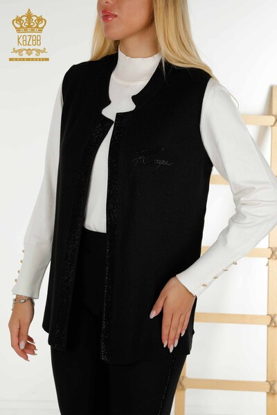 Gilet court pour femmes en gros pierre brodée noir - 30409 | KAZEE - Kazee (1)